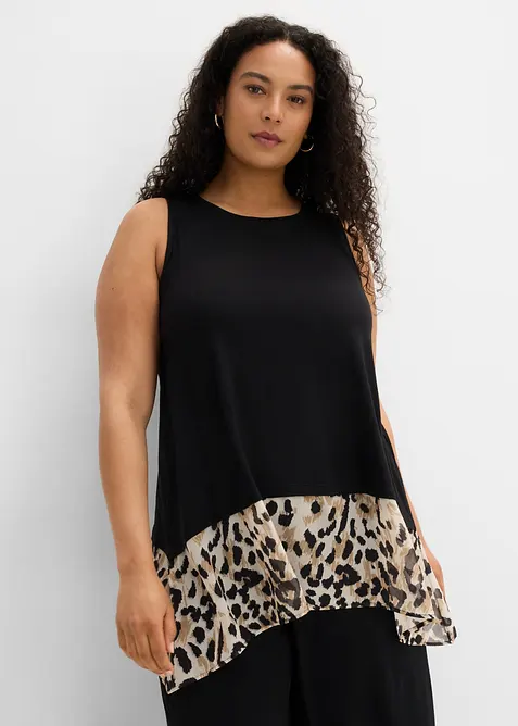 Top in misto viscosa con inserto di chiffon, bonprix