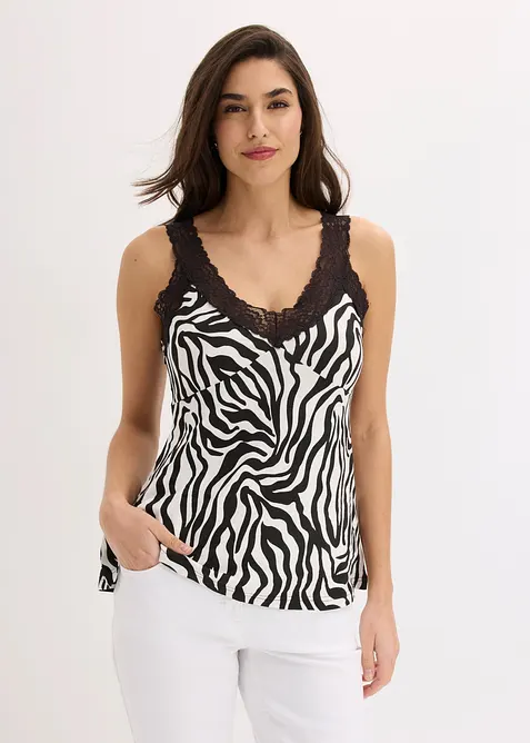 Top con inserto in pizzo effetto uncinetto, bonprix