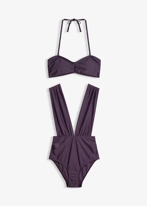 Costume intero + reggiseno bikini a fascia (set 2 pezzi), bonprix