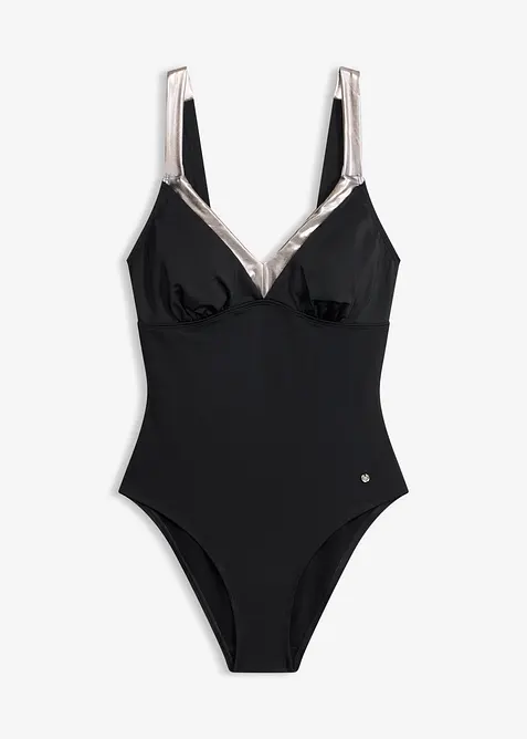 Costume intero con dettagli argentati e effetto modellante medio, bonprix