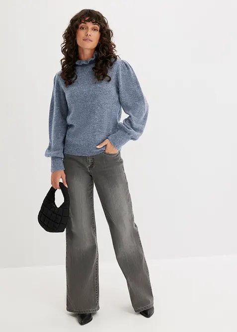 Maglione a collo alto con bordo ondulato, bonprix