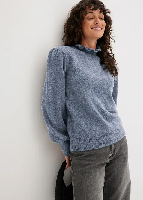 Maglione a collo alto con bordo ondulato, bonprix