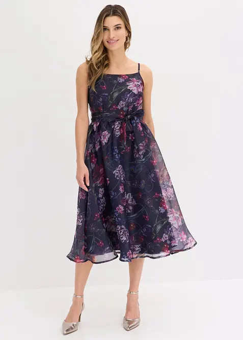 Abito midi in tulle delicato con cintura da annodare, bonprix