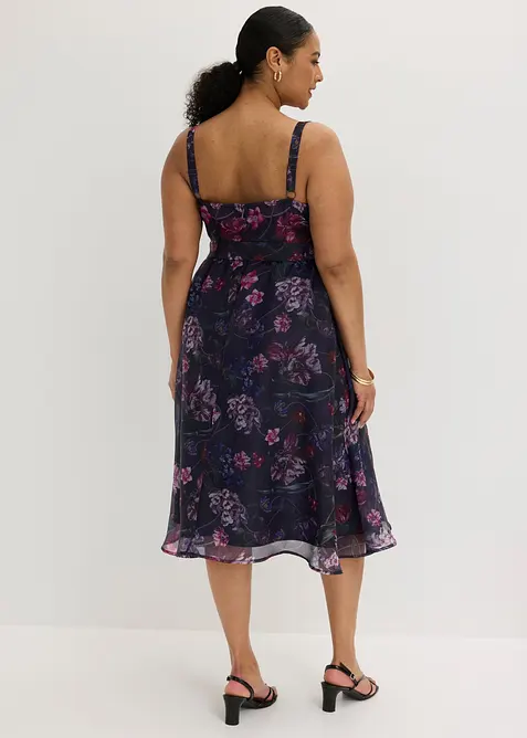 Abito midi in tulle delicato con cintura da annodare, bonprix