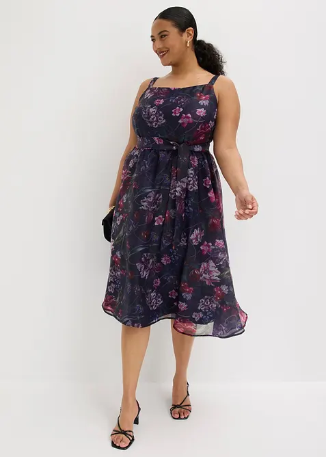 Abito midi in tulle delicato con cintura da annodare, bonprix
