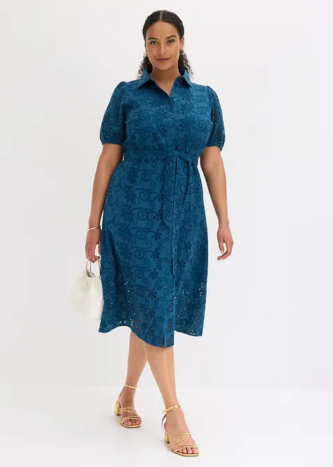 Abito con ricami traforati in puro cotone, bonprix