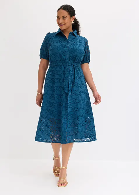 Abito con ricami traforati in puro cotone, bonprix