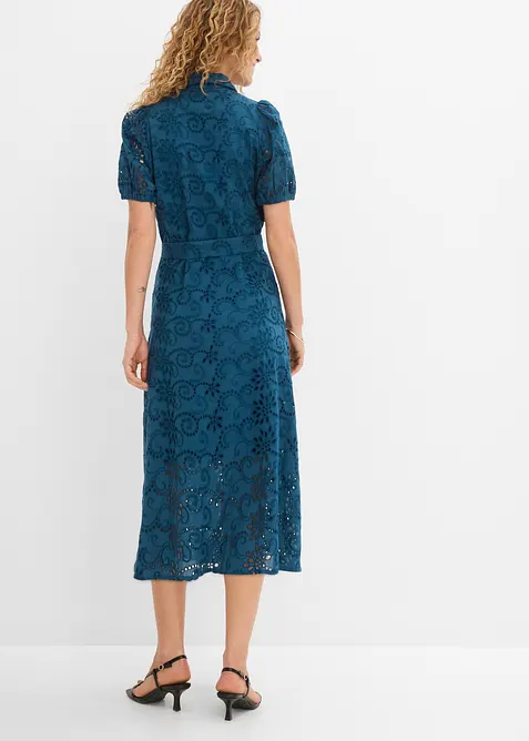 Abito con ricami traforati in puro cotone, bonprix