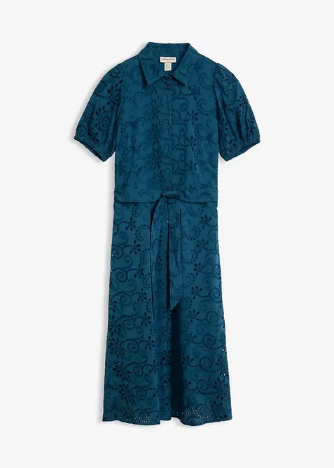 Abito con ricami traforati in puro cotone, bonprix