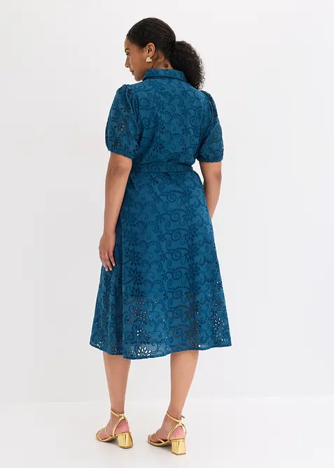 Abito con ricami traforati in puro cotone, bonprix