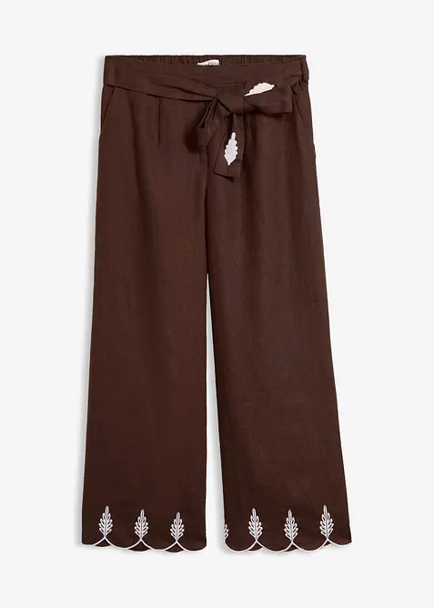 Pantaloni culotte in puro lino con cintura (set 2 pezzi), bonprix