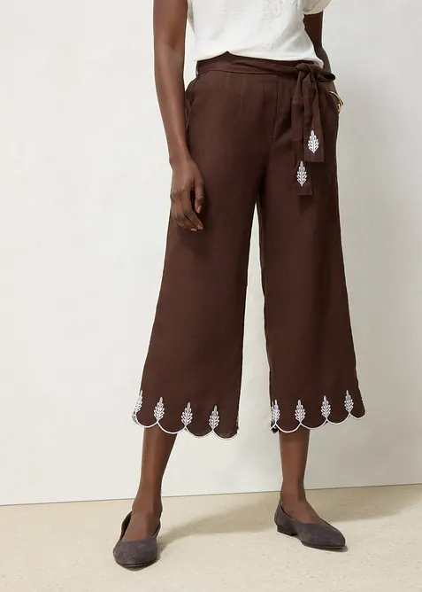 Pantaloni culotte in puro lino con cintura (set 2 pezzi), bonprix