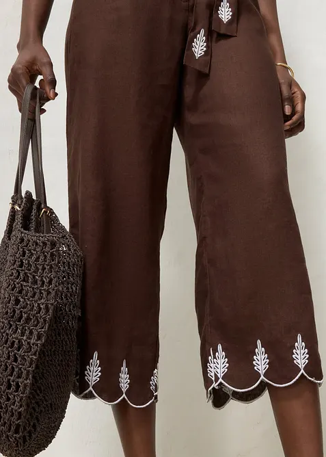 Pantaloni culotte in puro lino con cintura (set 2 pezzi), bonprix
