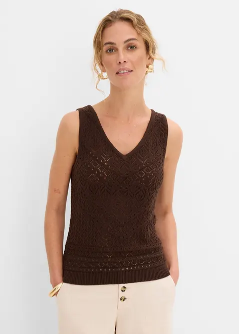 Top in maglia traforata con percentuale di cotone, bonprix