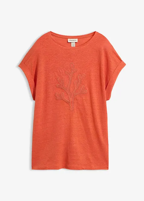 T-shirt leggera in puro lino con ricamo, bonprix