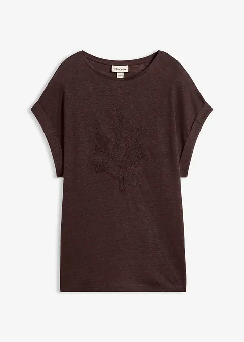 T-shirt in puro lino con ricamo, bonprix