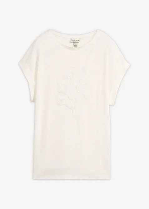 T-shirt in puro lino con ricamo, bonprix
