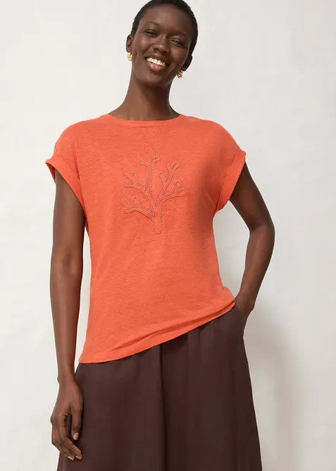 T-shirt leggera in puro lino con ricamo, bonprix