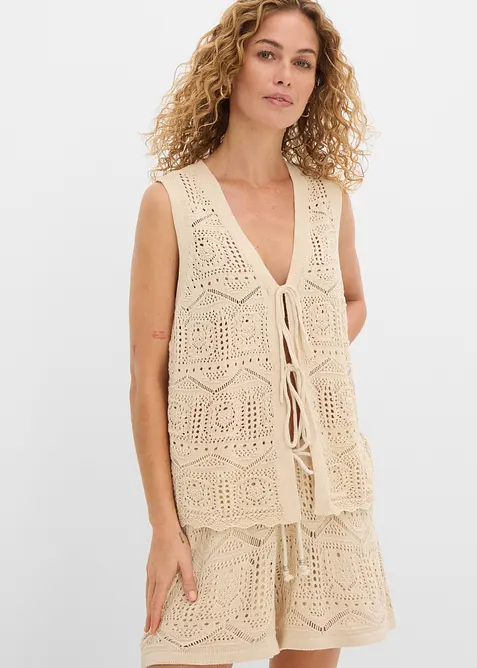 Cardigan in maglia traforata di misto cotone, bonprix