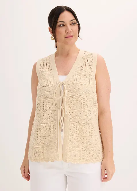 Cardigan in maglia traforata di misto cotone, bonprix