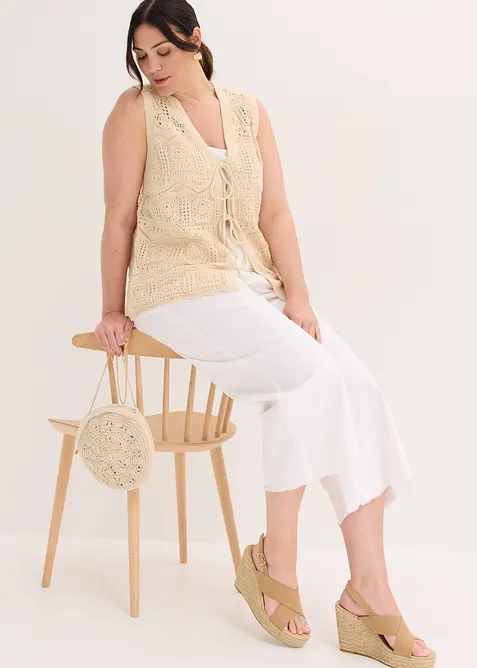 Cardigan in maglia traforata di misto cotone, bonprix