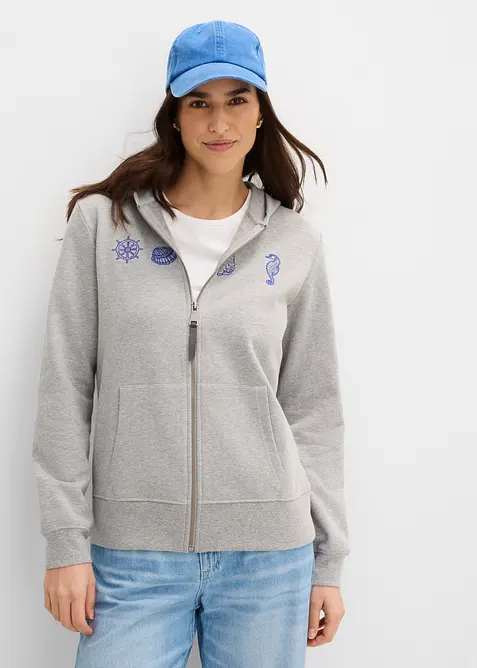 Felpa con zip e cappuccio in puro cotone, bonprix
