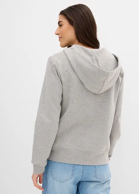 Felpa con zip e cappuccio in puro cotone, bonprix