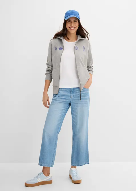 Felpa con zip e cappuccio in puro cotone, bonprix