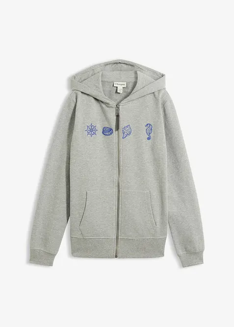 Felpa con zip e cappuccio in puro cotone, bonprix