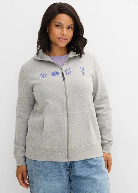 Felpa con zip e cappuccio in puro cotone, bonprix