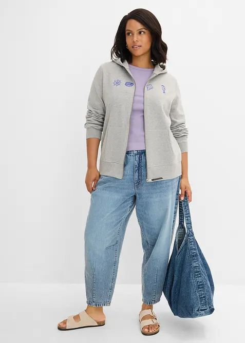 Felpa con zip e cappuccio in puro cotone, bonprix