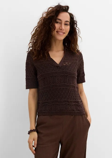 Maglione traforato in misto cotone, bonprix