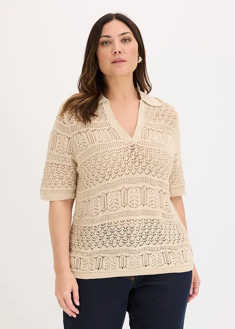 Maglione traforato in misto cotone, bonprix