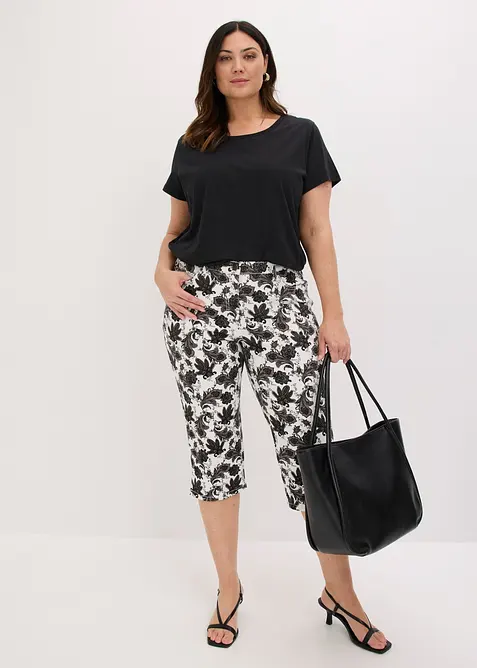 Pantaloni capri in cotone elasticizzato, bonprix