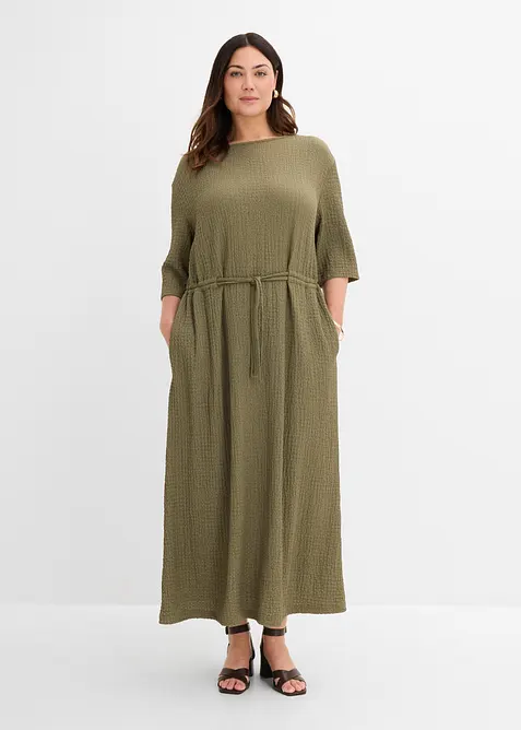Abito midi in materiale operato, bonprix