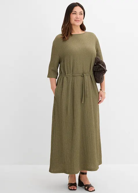 Abito midi in materiale operato, bonprix
