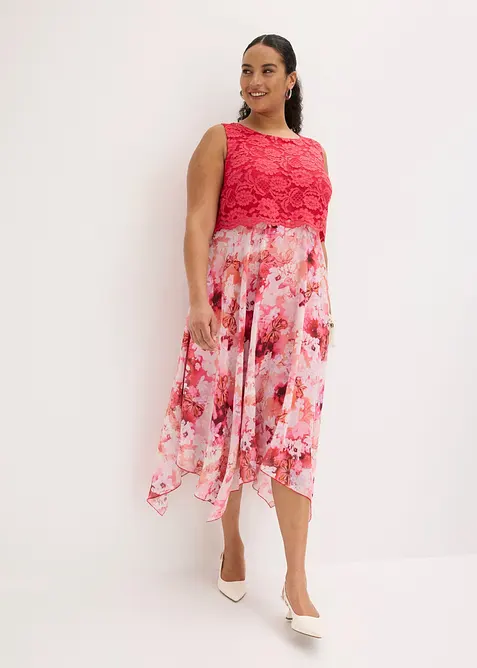 Abito in chiffon con pizzo fine, bonprix