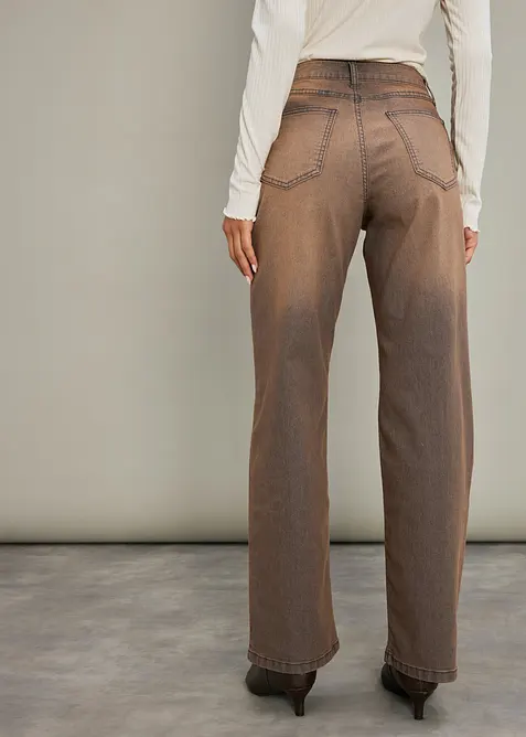Jeans wide leg con lavaggio vintage, vita alta, bonprix