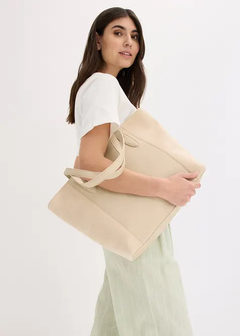 Borsa shopper grande in materiali misti, bonprix