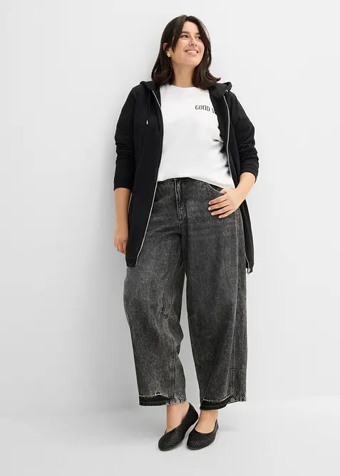 Jeans cropped a palloncino super morbidi, vita media, bonprix