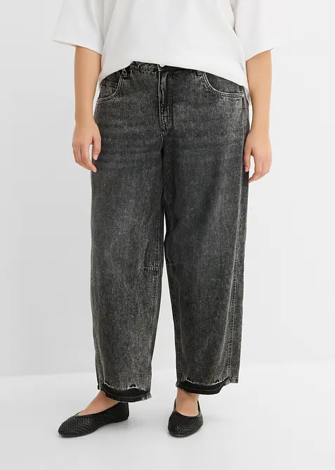 Jeans cropped a palloncino super morbidi, vita media, bonprix