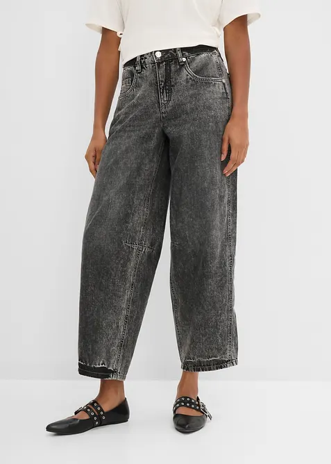 Jeans cropped a palloncino super morbidi, vita media, bonprix