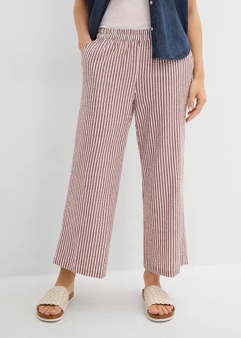 Pantaloni a palazzo cropped in seersucker, bonprix