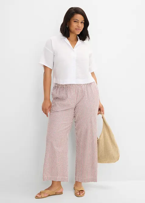 Pantaloni a palazzo cropped in seersucker, bonprix