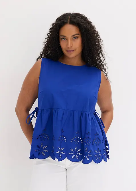 Top senza maniche con spacco e ricami traforati, bonprix