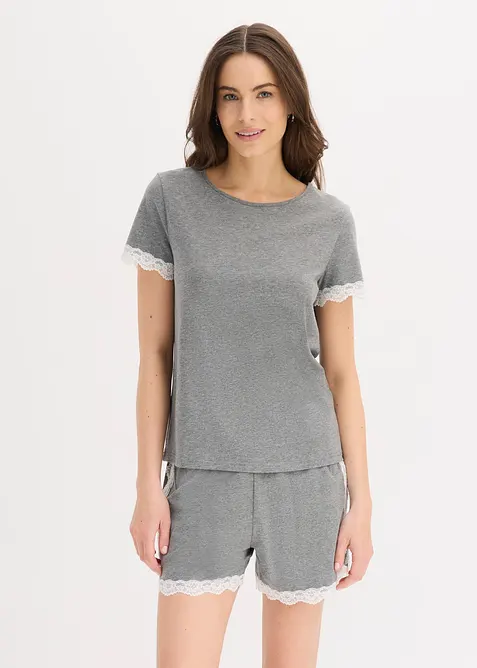 Pigiama estivo in puro cotone con pizzo, bonprix