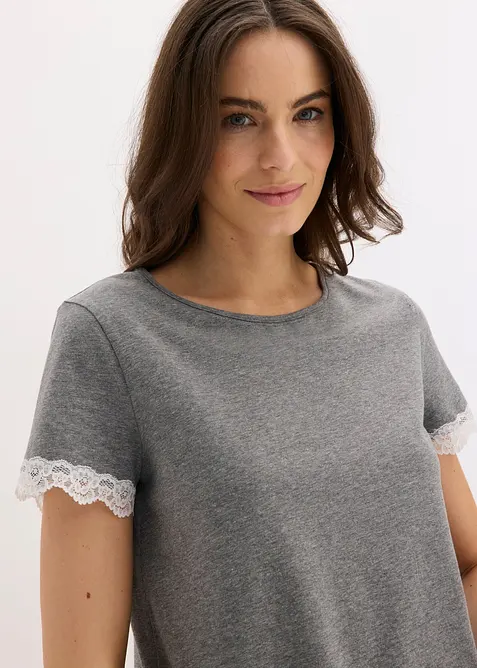 Pigiama estivo in puro cotone con pizzo, bonprix