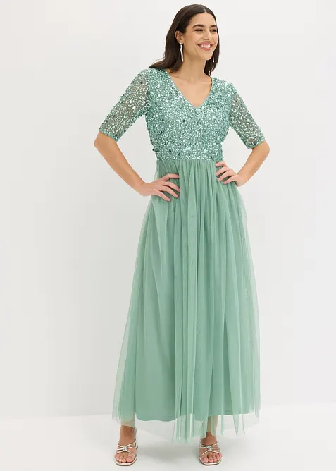 Abito da sera in tulle delicato con ricamo e paillettes, bonprix
