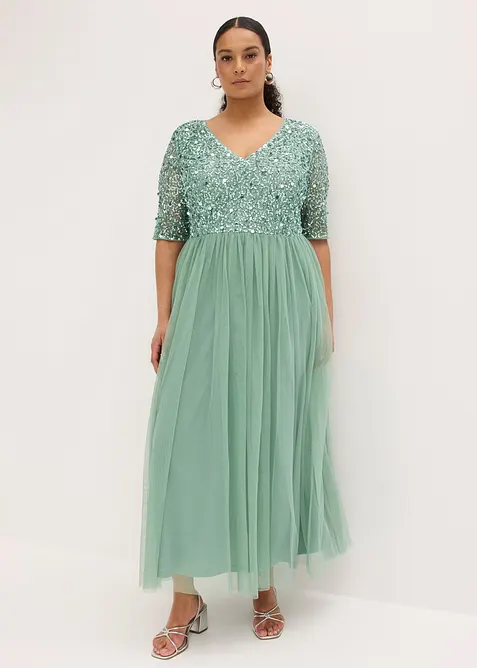 Abito da sera in tulle delicato con ricamo e paillettes, bonprix