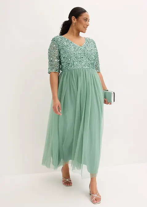 Abito da sera in tulle delicato con ricamo e paillettes, bonprix